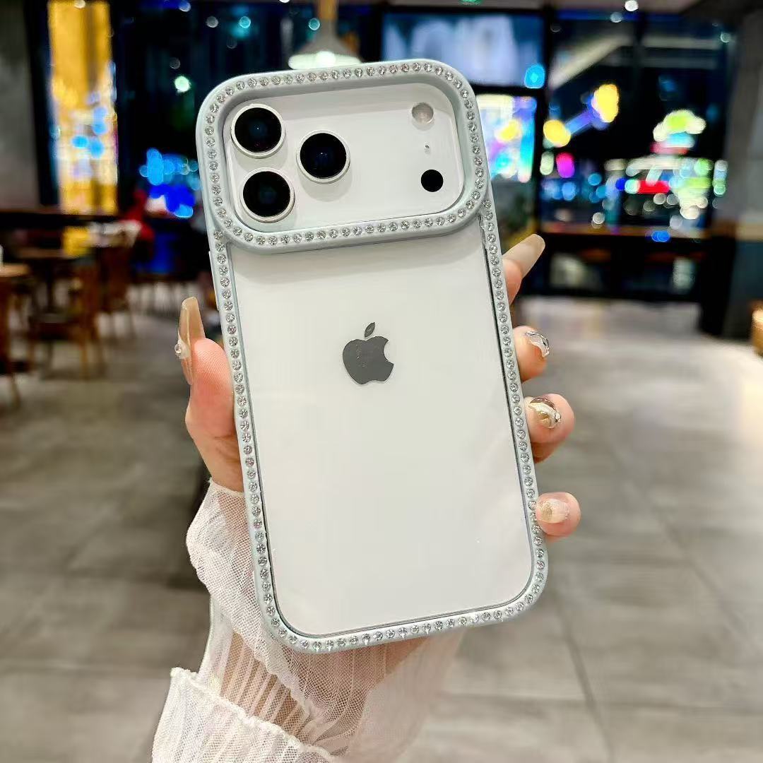 Transparent Groove Phone Case iPhone 17 Pro Max Compatible with Apple 15/16 Pro Rhinestone Edge Protective Case
