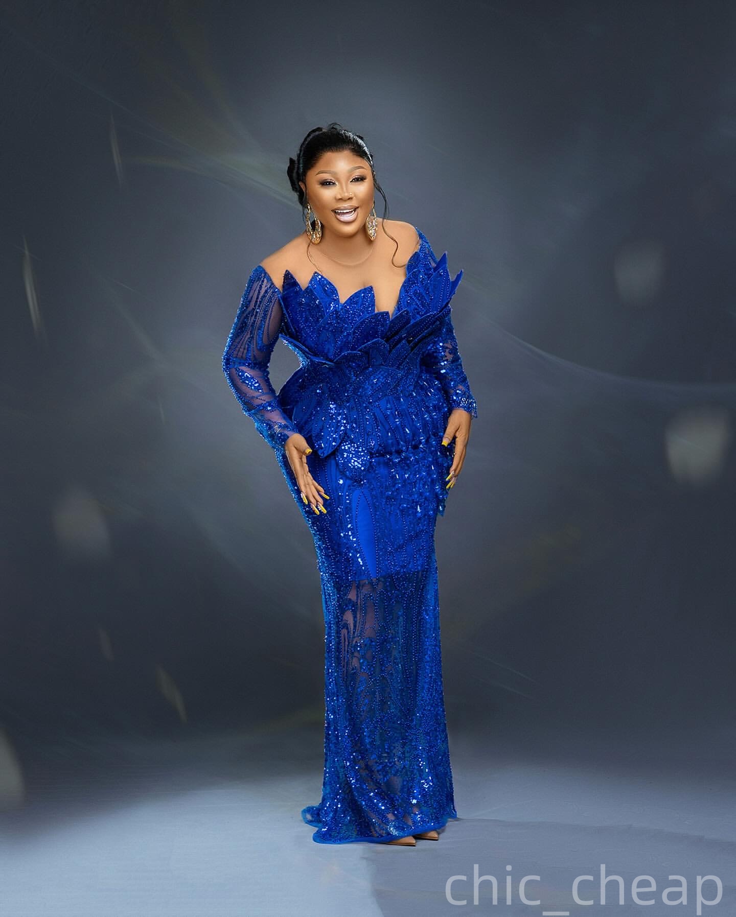 Mermaid Royal Blue Plus Size Prom Dresses 2025 Florals Sequined Crystals Evening Formal Party Second Birthday Engagement Gowns Dress For Special Occas