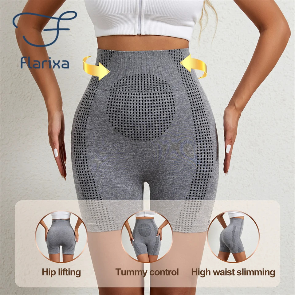 Flarixa Womens Seamless Body shaping Sports Shorts with High Waist and Abdominal Control Fitness Yoga Quick Drying Running Bicycle 250430