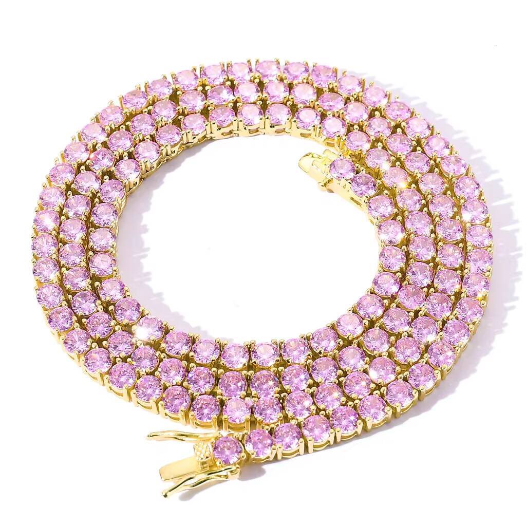 4mm Brass Zircon Tennis Chain 1 Row Necklace Hip Hop Bling Jewelry Gold Silver CZ Tennis Chain Necklace Iced Out