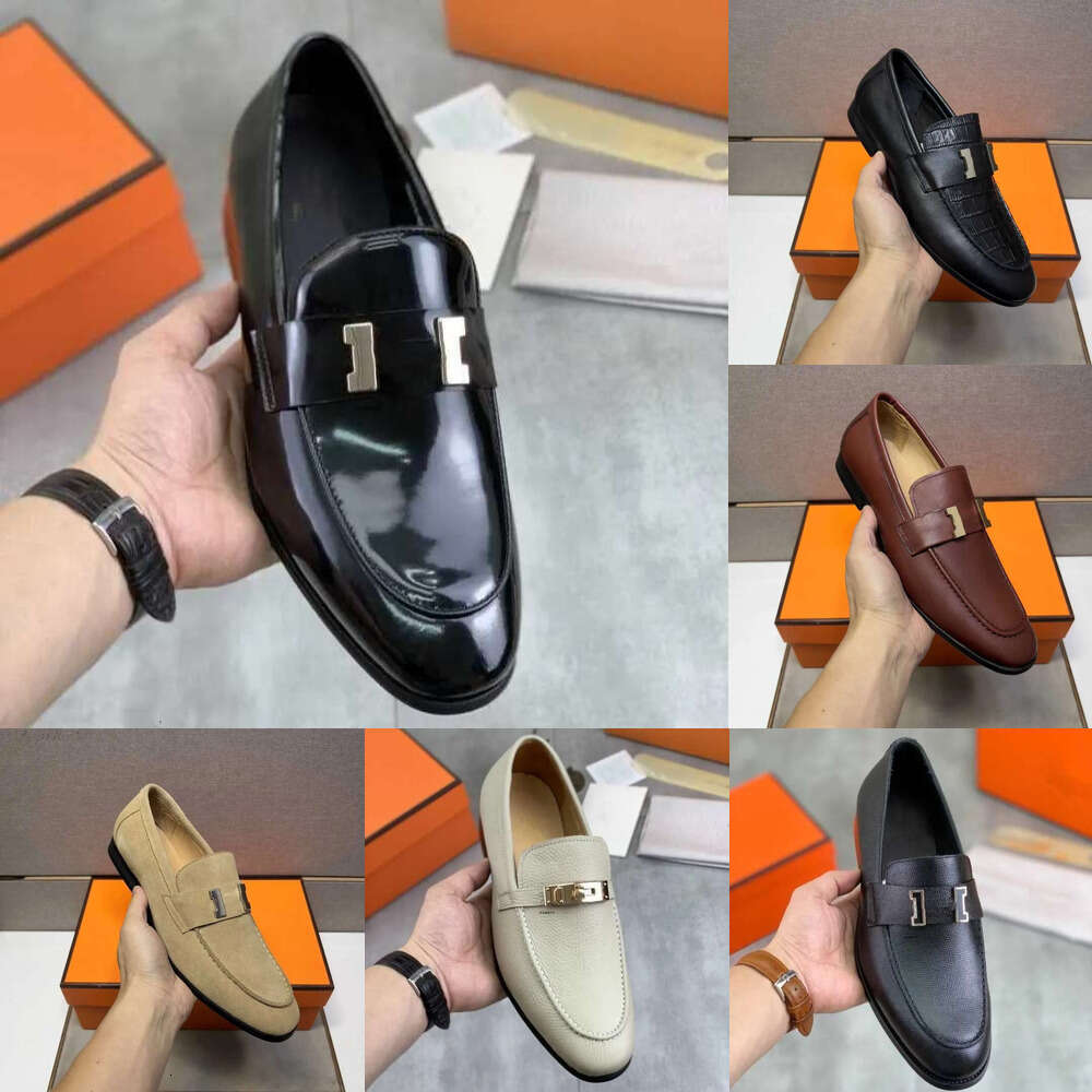 designer shoe mens man Dress Shoes Black Side Slip-On Buckle - Stylish Office business party wedding formal shoes Leather Patent Leather Suede Oxford Brogue loafer