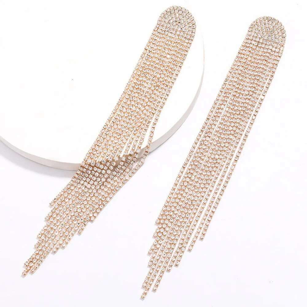 Europe And America New Exaggerated Full Rhinestone Tassel Earrings For Women Party Wedding Statement Jewelry Long Earings Gifts