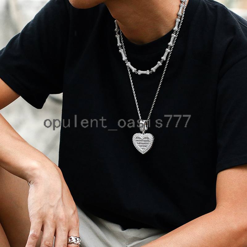 Fashion Gold Plated Openable Custom Photo Pendant Memory Jewelry Bling Love Heart Shape Chain Necklace for Men Women