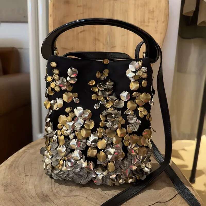 2025 New Unique Design Exquisite Sequin Handbag Bucket Handmade Shoulder Crossbody Bag For Women