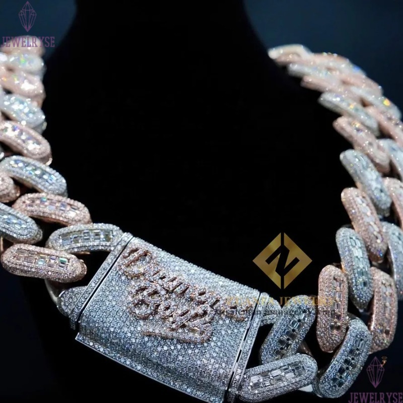 necklace moissanite chain cuban chain Big Heavy Mens Necklace iced Out Vvs Moissanite Baguette Diamond Hip Hop Iced Out Cuban Link Chain