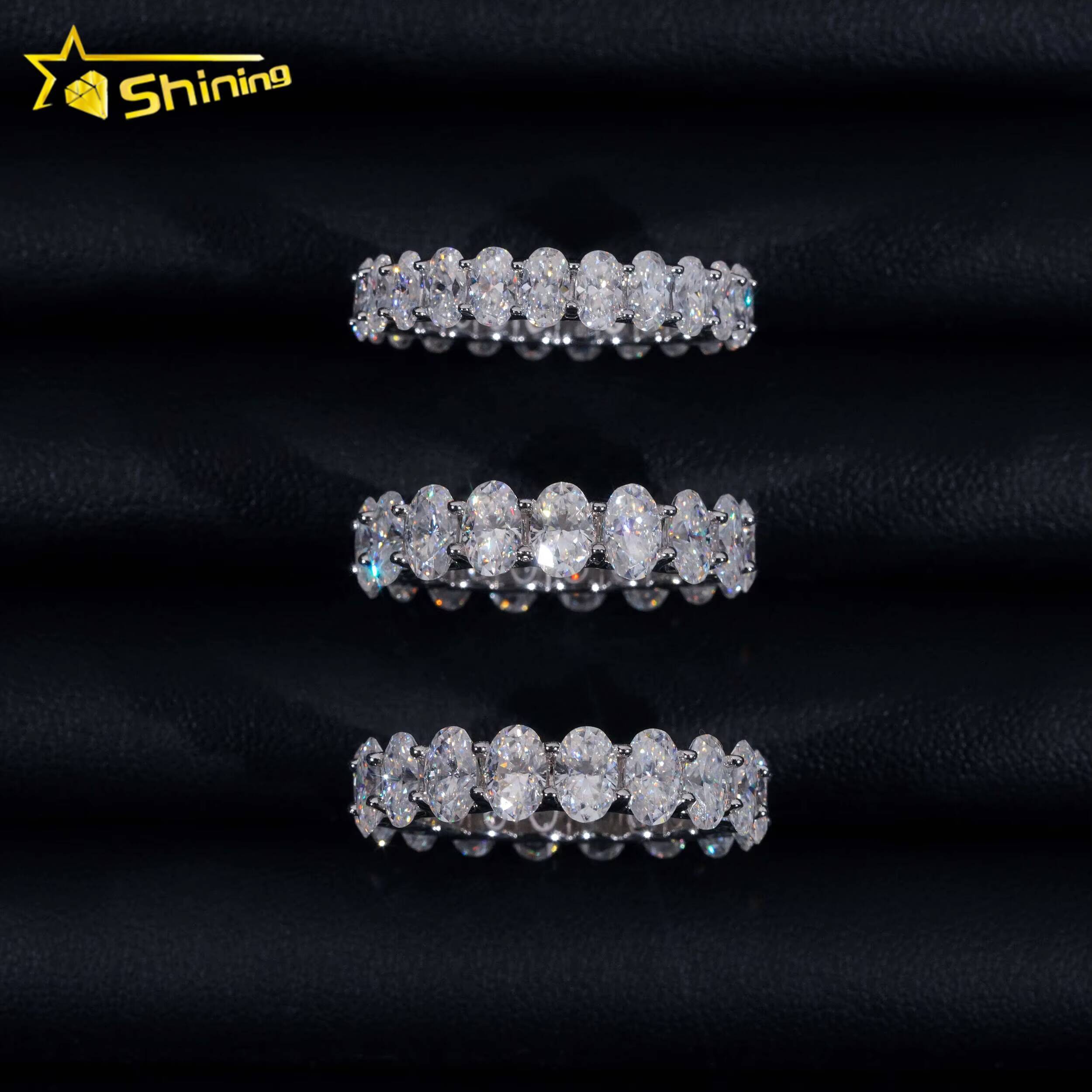 New GRA Certificate 925 Sterling Silver Gold Plated Fine Jewelry Iced Out Diamond Oval Moissanite Hip Hop Eternity Band Ring