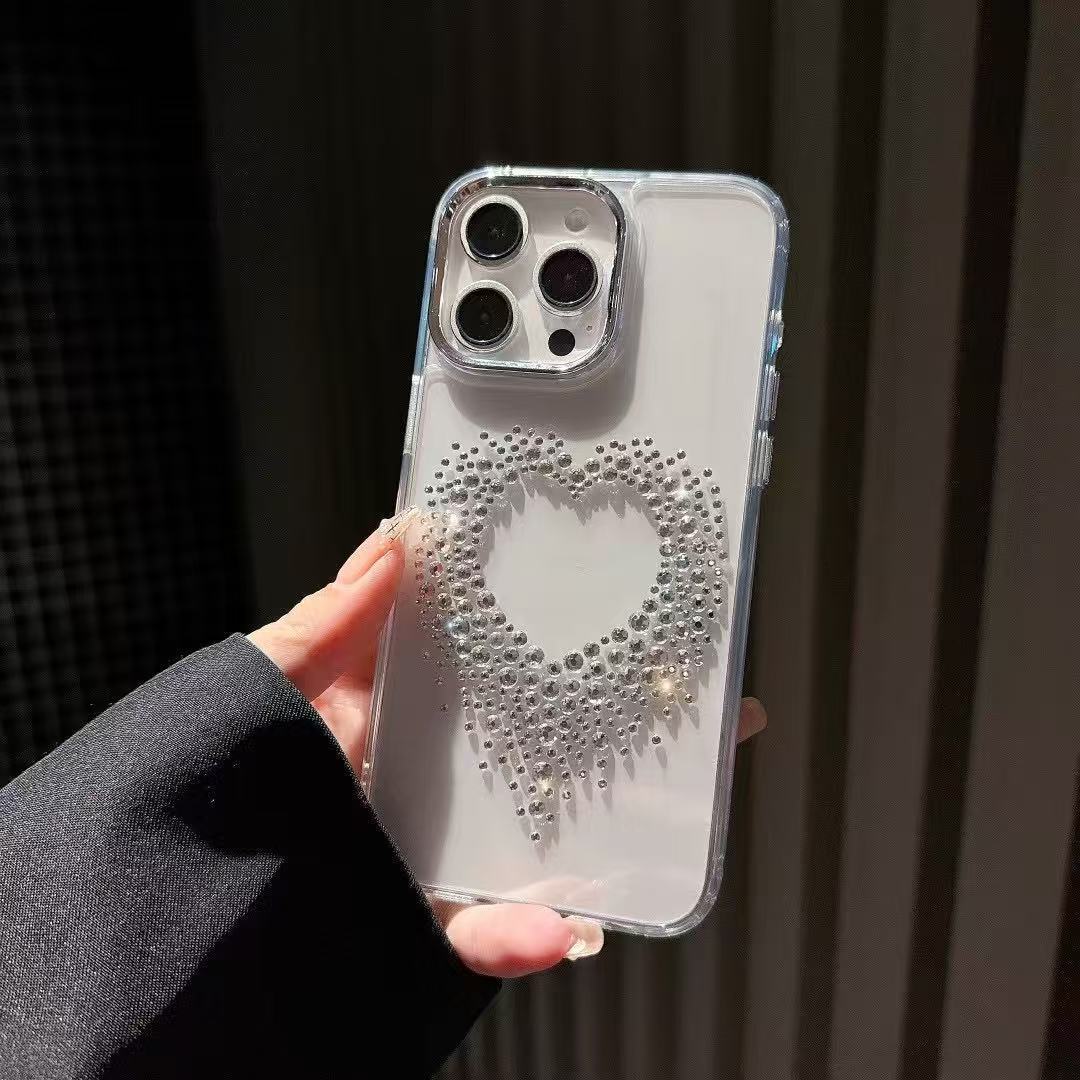 Transparent Heart Phone Case Suitable for iPhone 17 Pro Max Acrylic Luxury Rhinestone Apple 16/15 Protective Case