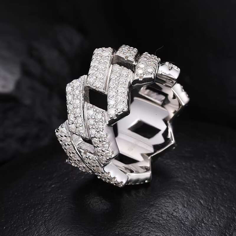 Unisex 925 Sterling Silver Ring Fine Jewelry 2 Rows Sparkling VVS D Moissanite Diamond Gemstone Ring for Wedding