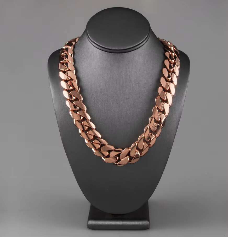 Solid 925 Silver Miami Necklace 8mm-25mm Wide 18k Gold Plated Rose Gold Cuban Link Chain