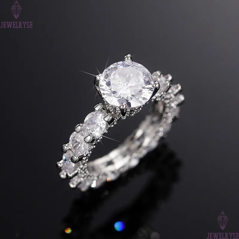 Wedding Rings Luxury Jewelry 925 Sterling Silver Fill Round Cut White Topaz CZ Diamond Eternity Party Women Engagement Bridal Ring For Lover Gift