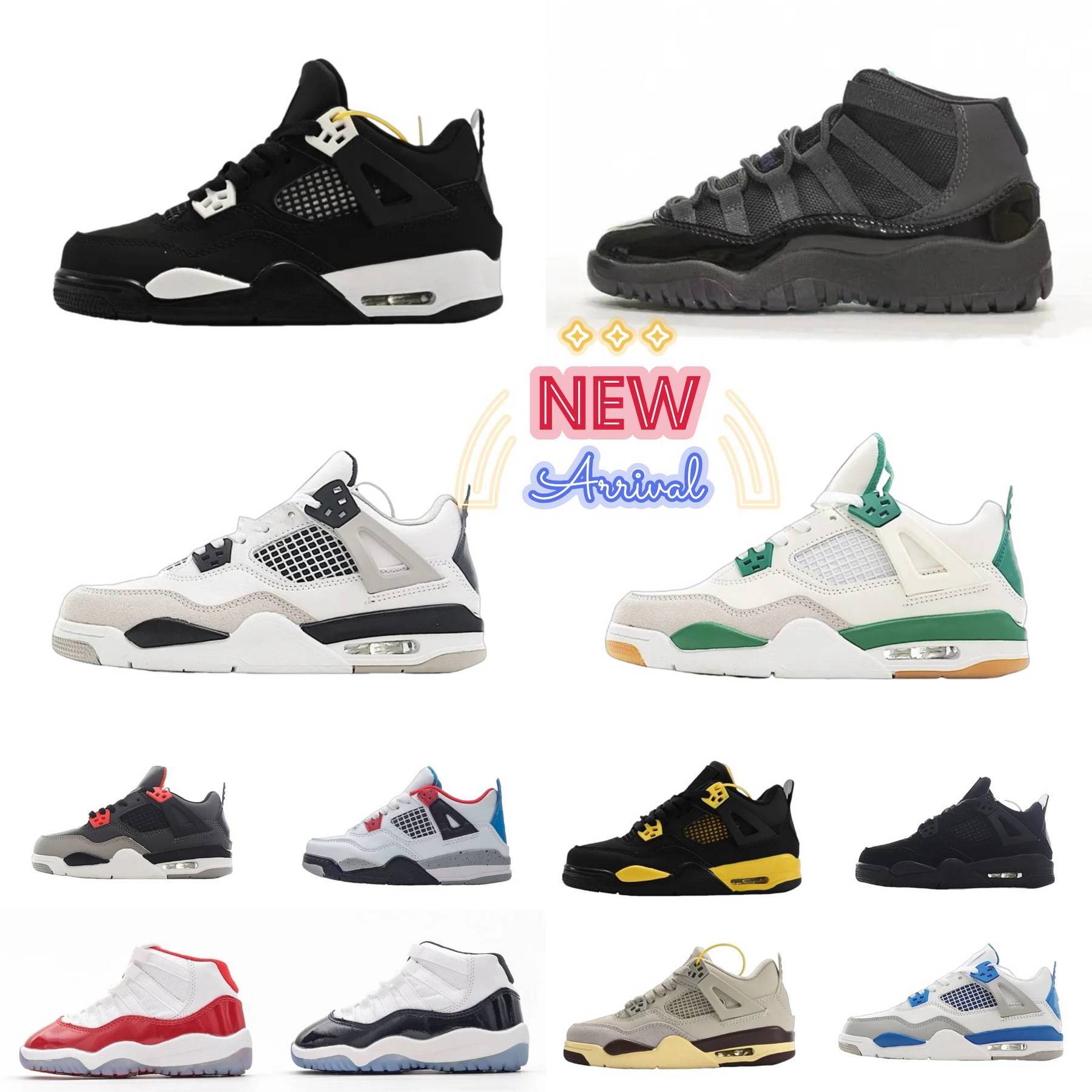 Designer 4 J4 J11 Kids Sports Shoes Trainers 11 11s 4S Military Black Cat Pure White Cement RetroES Basketball Shoe Boy Girl COOL GREY Cherry Thunder Running Sneakers