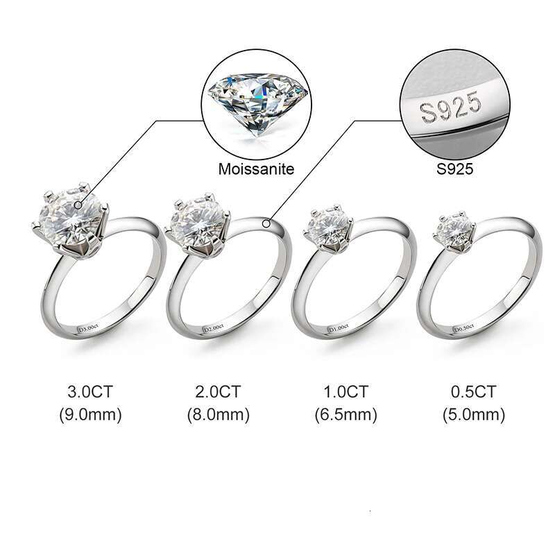 GRA Certified 0.5-5CT Moissanite Ring VVS1 Lab Diamond Solitaire Ring for Women Engagement Promise Wedding Band Jewelry Gifts