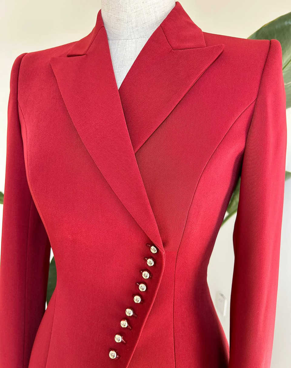 Bright Red Women Pants Suits 2 Pieces Slim Fit V Neck Ladies Wear Blazer Prom Birthday Party Customized Jacket Sets