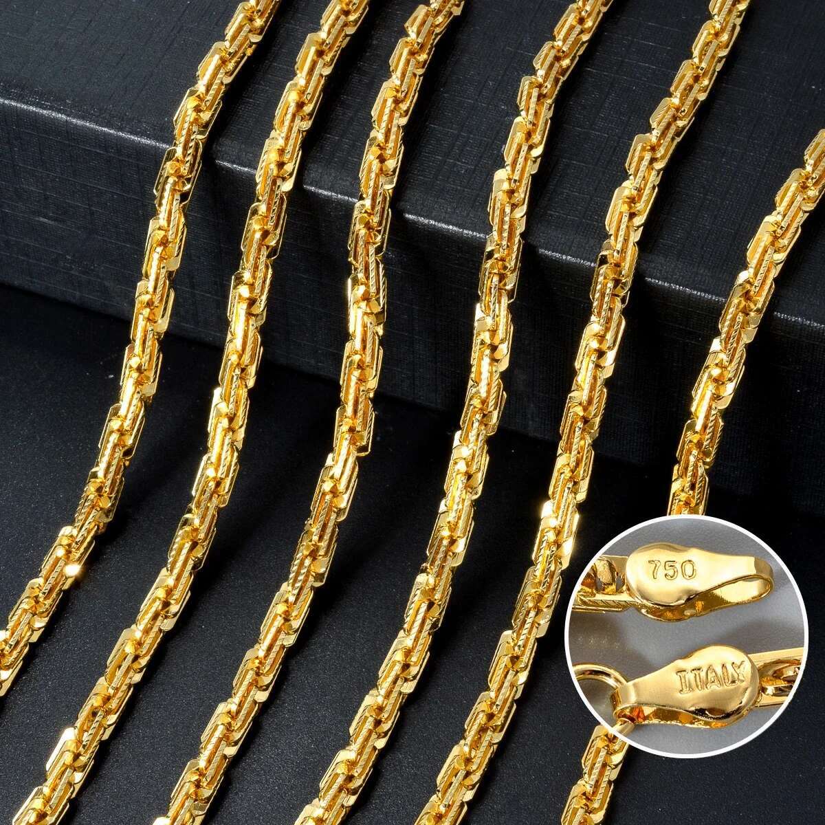 Width 4mm Italian 750 gold Plated textured Dubai Necklace DIY simple jewelry men women party
