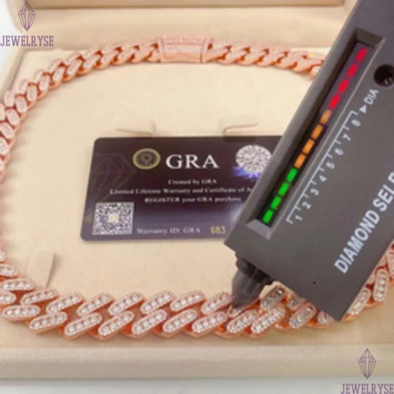 necklace moissanite chain Custom hip hop jewelry 925 sterling silver chain iced out VVS mossanite cuban link