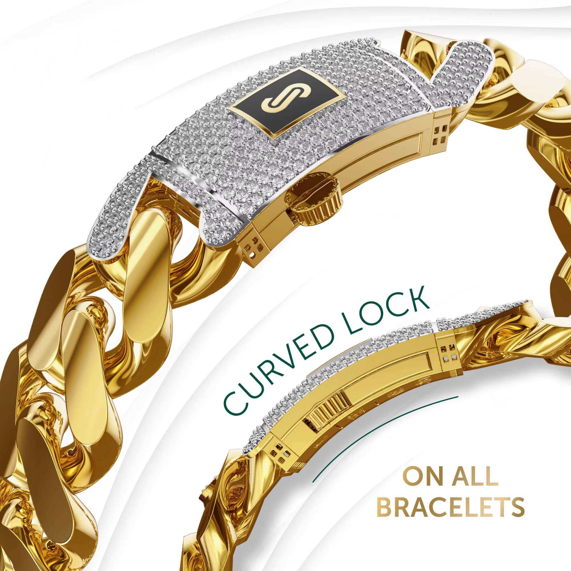 Monaco Chain Custom Jewelry 10K 14K 18K Gold Plated Mens Bracelet Classic Pav Lock CZ Diamond Miami Cuban Link Bracelet