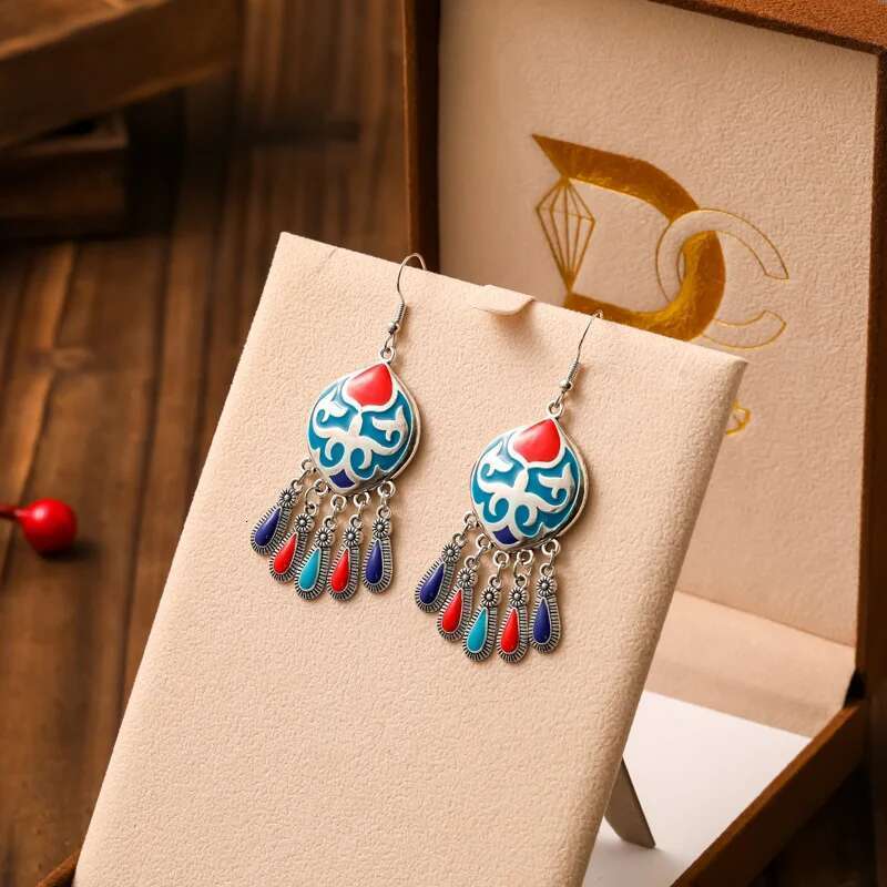 New Ethnic Fire Totem For Women Creative Design Short Style Enamel Vintage Water Drop Earrings Party Daily Jewelry