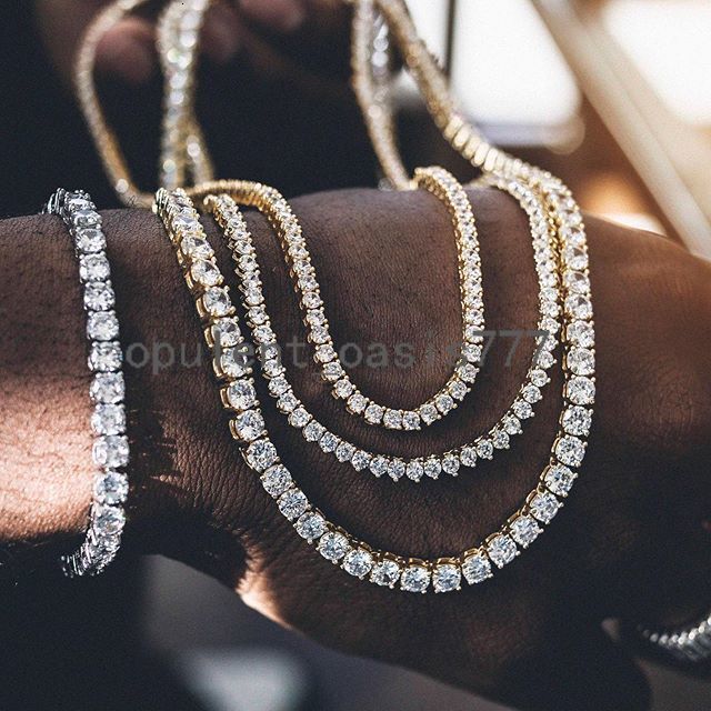 Wholesale Hip Hop Jewelry Fashion Iced Out 18K Gold Silver Plated Brass moissanite Diamond Tennis Chain moissanite Necklace for Men Women