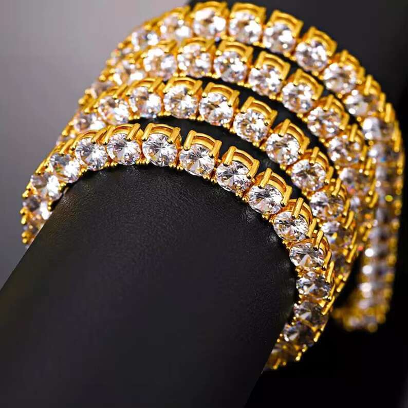 Luxury 4mm VVS Moissanite Iced Out Hiphop Tennis Necklaces 925 Sterling Silver Dazzling Moissanite Tennis Chain