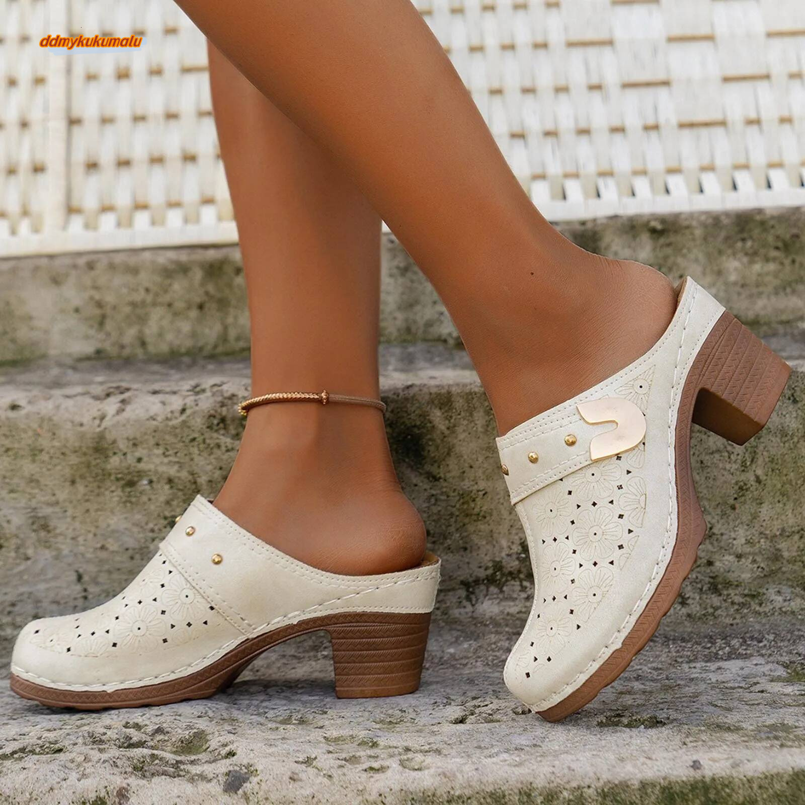 Bohemian Comfortable Ladies Medium Length Heel Outdoor Shoes High Heeled Boots 2025 Spring Summer Sandals Slippers ddmykukumalu