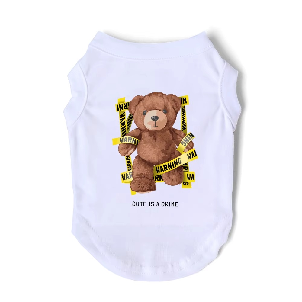 Dog Shirts Clothes Dog Cool Sleeveless Vest with Teddy Bear Warning Line Style Print, Imitating Trends Design Cotton Summer Pet T Shirt for Small Medi