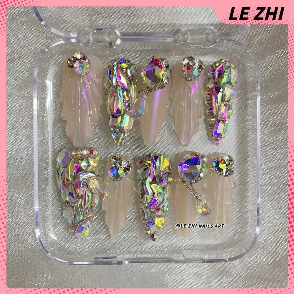 Creative Duck Web Handmade Press Nail Art XL Coffin Sparkling Butterfly AB Diamond Nail Custom Nail Party Stickers H25429