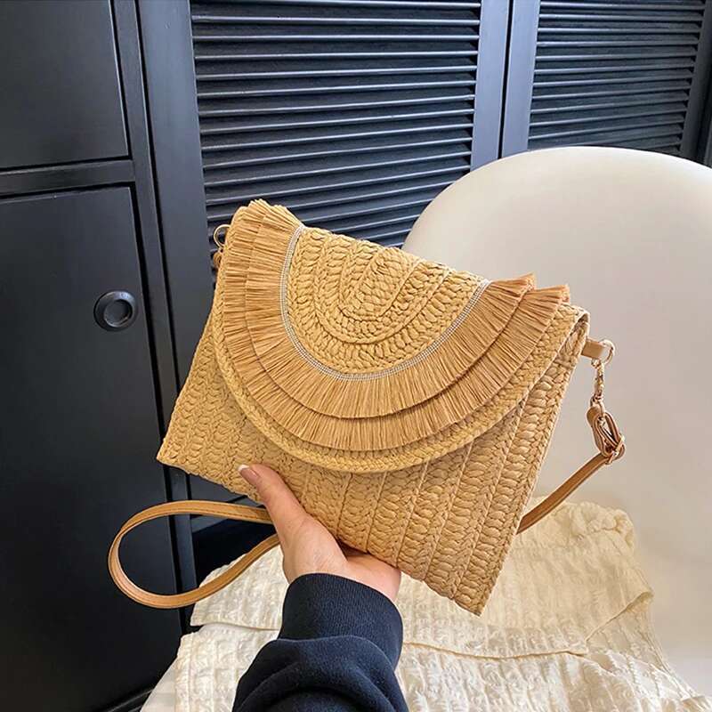 Raffia Straw Weaven Fashion Ladies Wrist Clutches Summer Women Shoulder Crossbody Bags Handmade Handbags Purse Beach Bag Bag