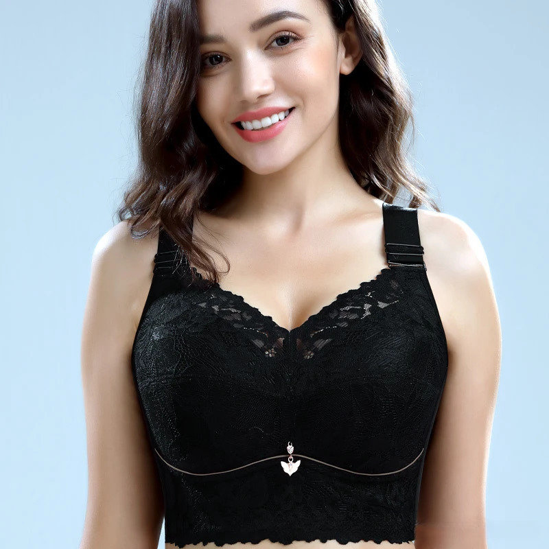 Plus size lightweight bra side support adjustable lace decoration wireless used for anti sagging and comfortable womens underwear 250430
