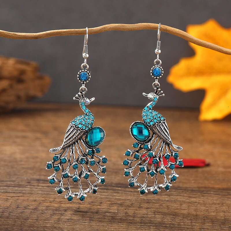 Vintage Ethnic Colroful Rhinestone Pea Dangle For Women Long Classic Sier Color Animal Earrings Female Jewelry