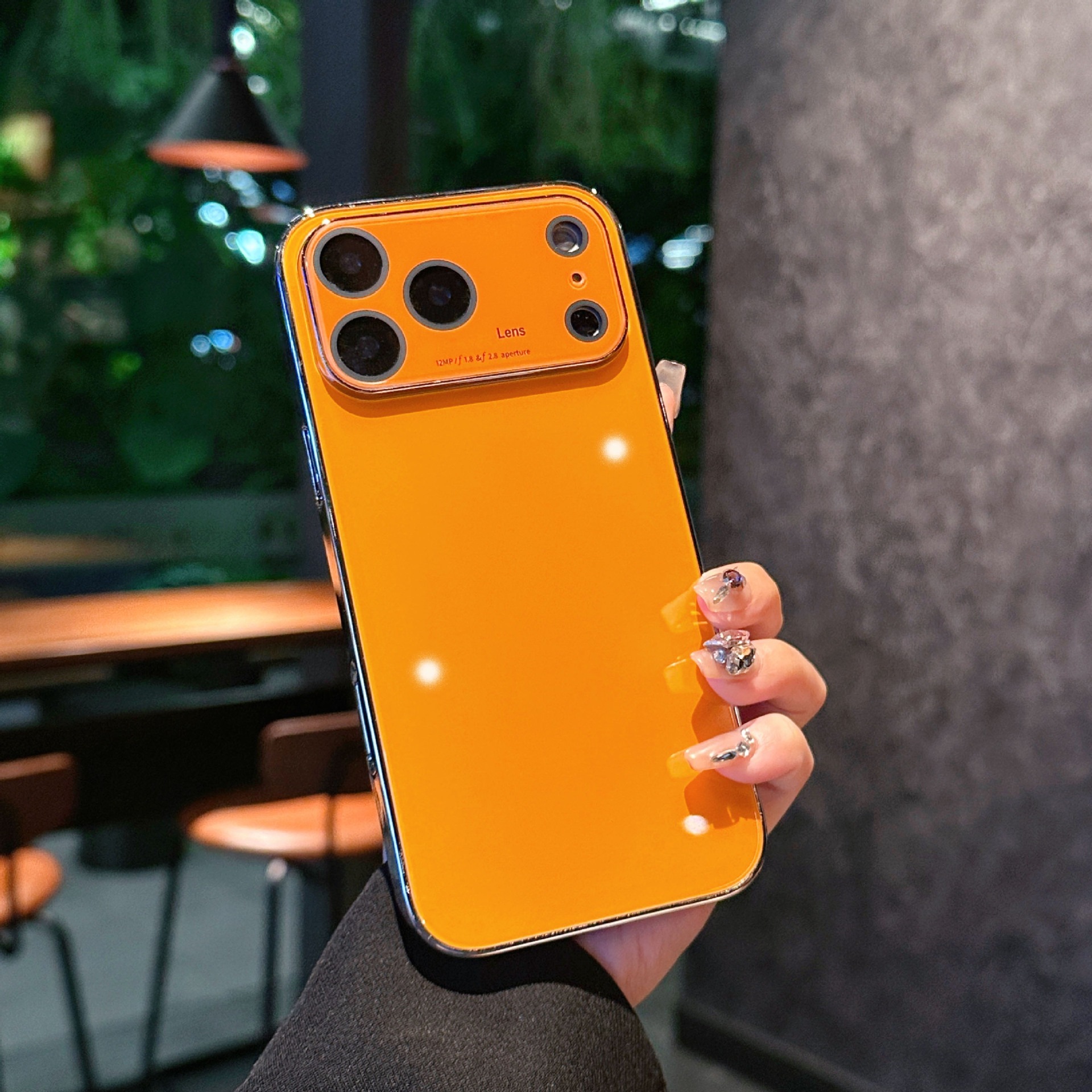Orange Mirror Glass Phone Case Compatible with iPhone 17 Pro Max Electroplated Lens Protection Case Apple 16/15 Pro