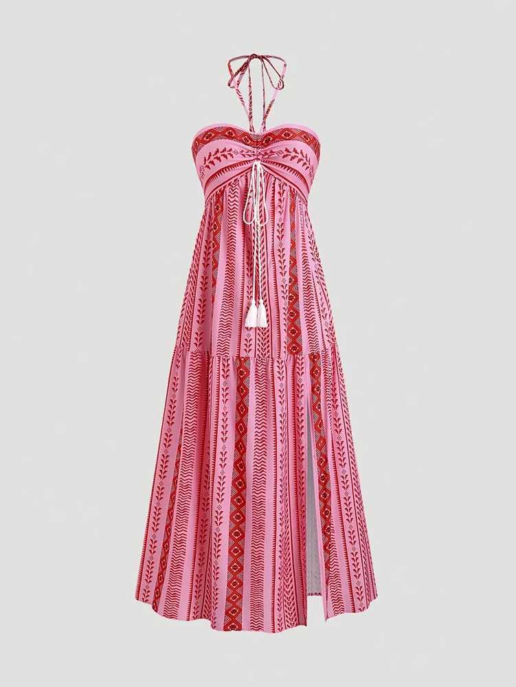 Womens beach vacation camisole dress summer vacation Maxi womens set pink camisole stitching summer fashion W250430