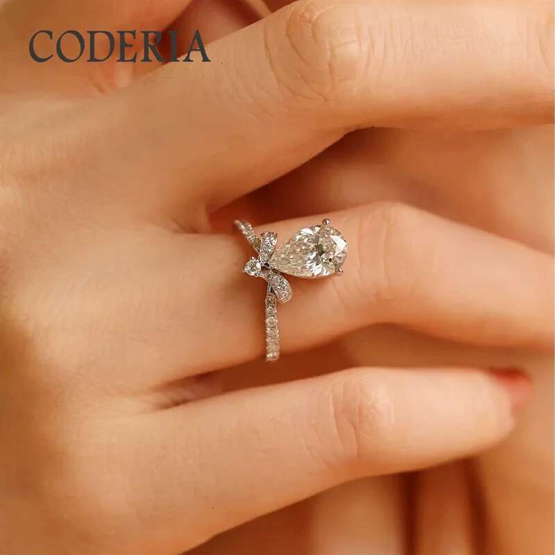new 925 sterling silver wedding rings for women band pass diamond test 710mm 2 carat water drop moissanite ring fine jewelry