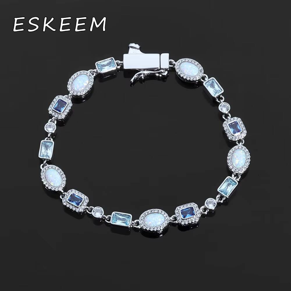 Eskeem Geometric Bracelet 6mm 925 Silver Iced VVS Moissanite Colored Gemstone Chain Hip Hop Fine Jewelry