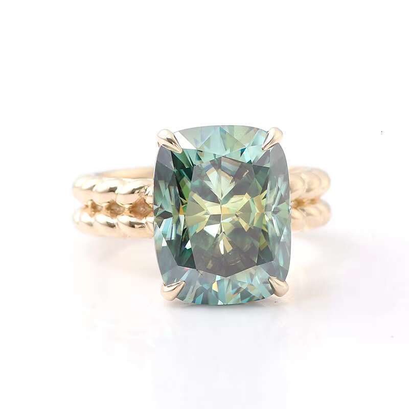 Vintage green cushion cut carbon silica ring, engagement twisted ring