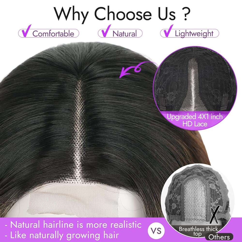 Eawwii Dark Brown Mixed Blonde Short Wavy Wig Women Lace Hairline Bob Style Synthetic Heat Resistant - Natural Appearance for Everyday Hairstyle 14 In