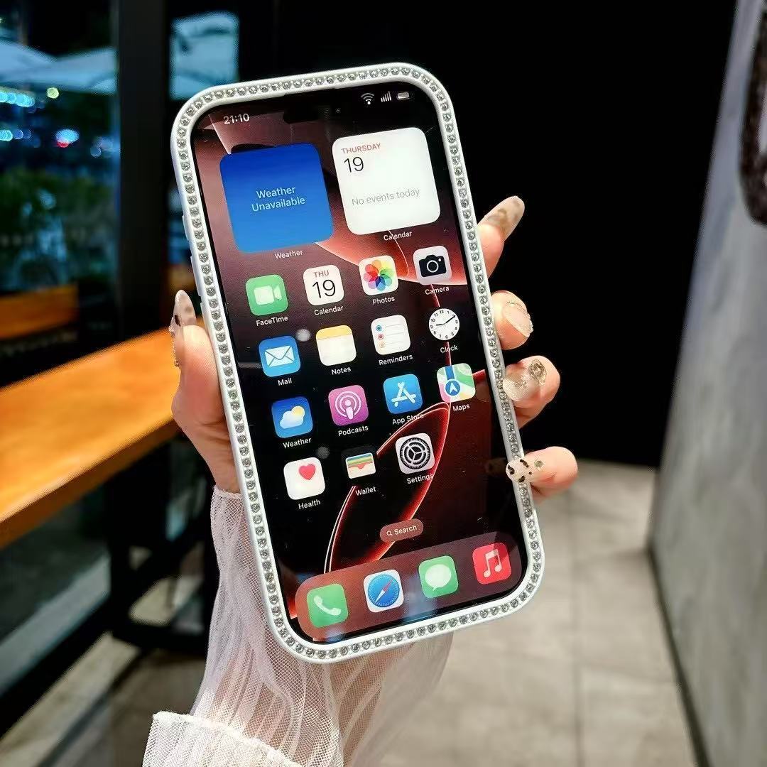 Transparent Groove Phone Case iPhone 17 Pro Max Compatible with Apple 15/16 Pro Rhinestone Edge Protective Case