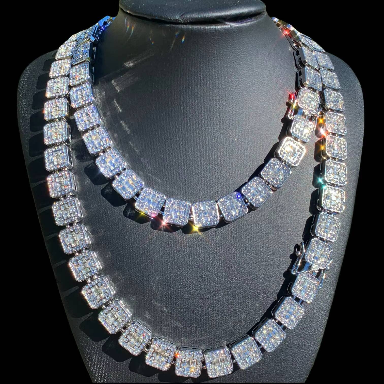 Hot Selling Hip Hop 10mm 14k Gold Plated Ice Outer Tennis Necklace 925 Silver baguette VVS Moissanite Men Bracelet