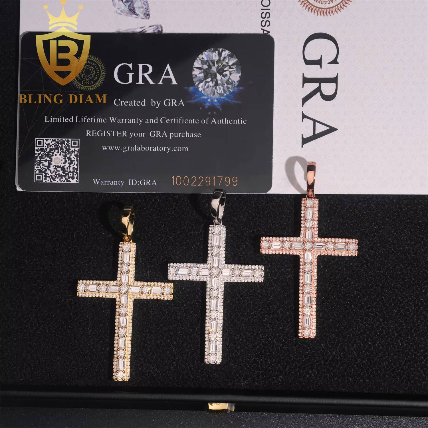 GRA Certified VVS Moissanite Diamond Pendant Cross Iced Out Cross Pendant Hip Hop 925 Silver Rapper Jewelry