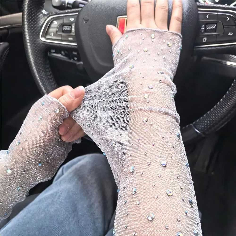 Sweet Sun Protection Crystal Arm Sleeves Mesh Long Sleeves Ice Silk Sleeve Breathable Hand Sleeves Summer Arm Sleeves For Women 250430