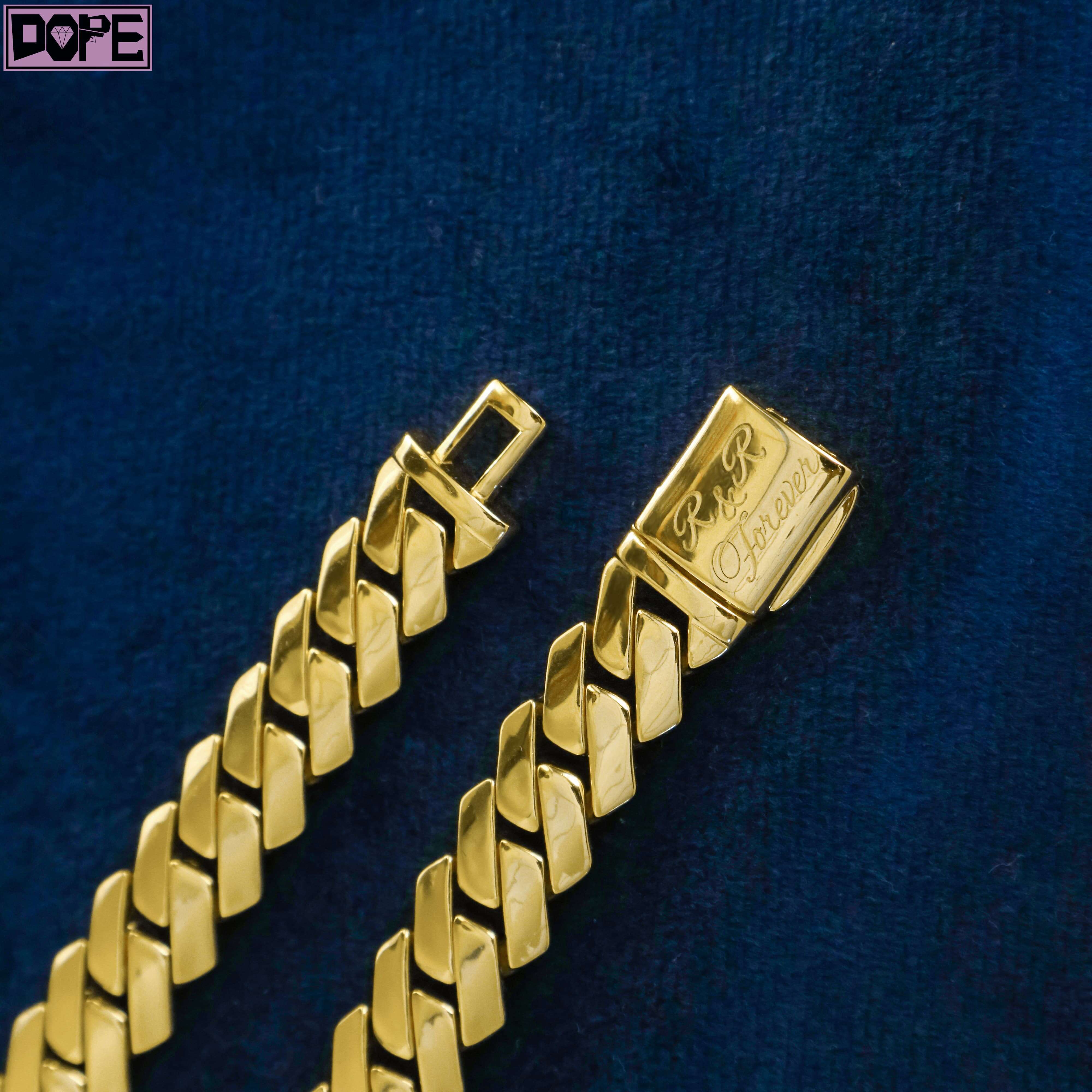 Hip Hop 8mm 10mm 12mm Cuban Link Chain Plain Tight 925 Silver Monaco Chain Gold Plated Cuban Link