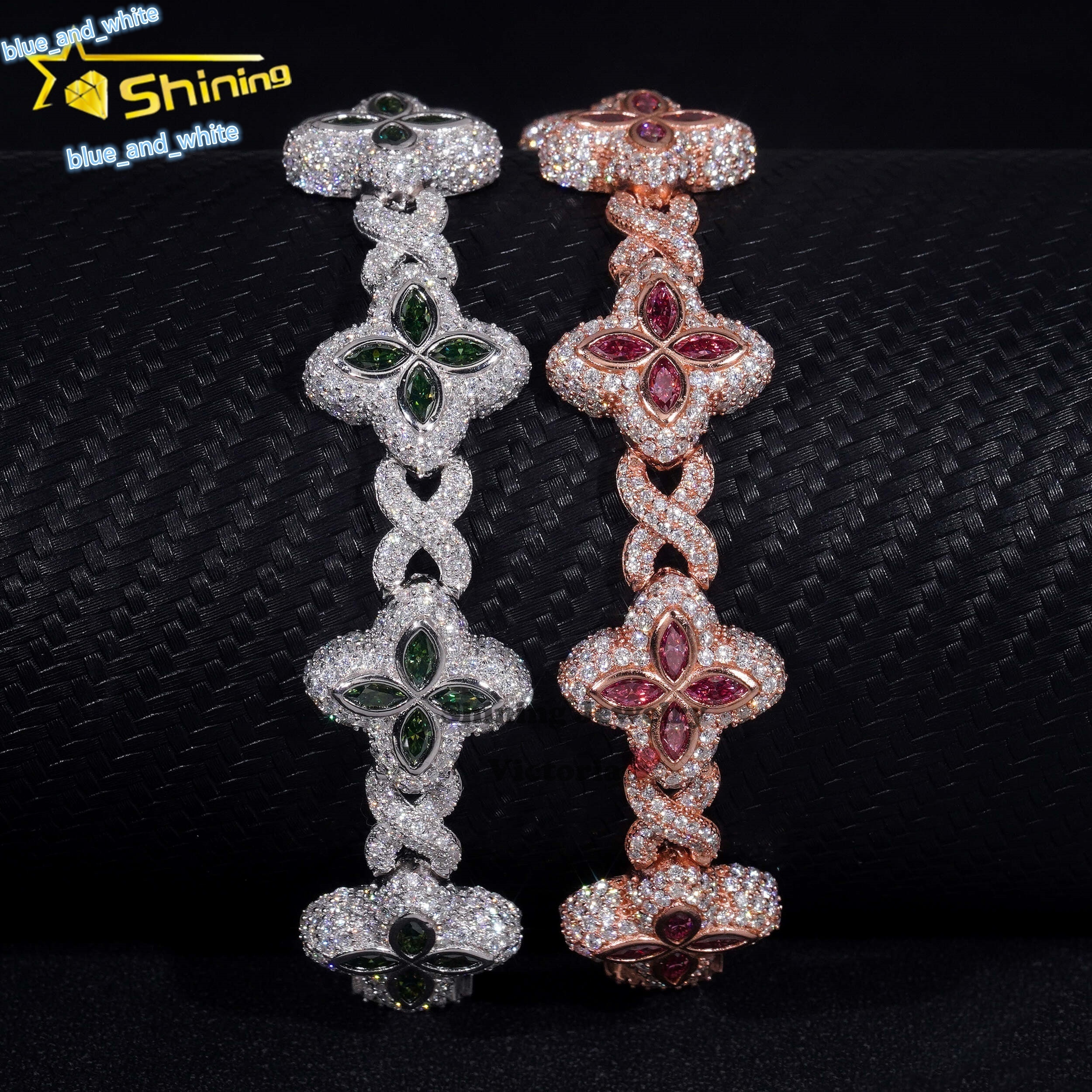 Cheapest Price Custom Iced Out Luxury Diamond Jewelry Rapper Men Jewelry Hip Hop VVS1 Moissanite Diamond Clover Cuban Bracelet