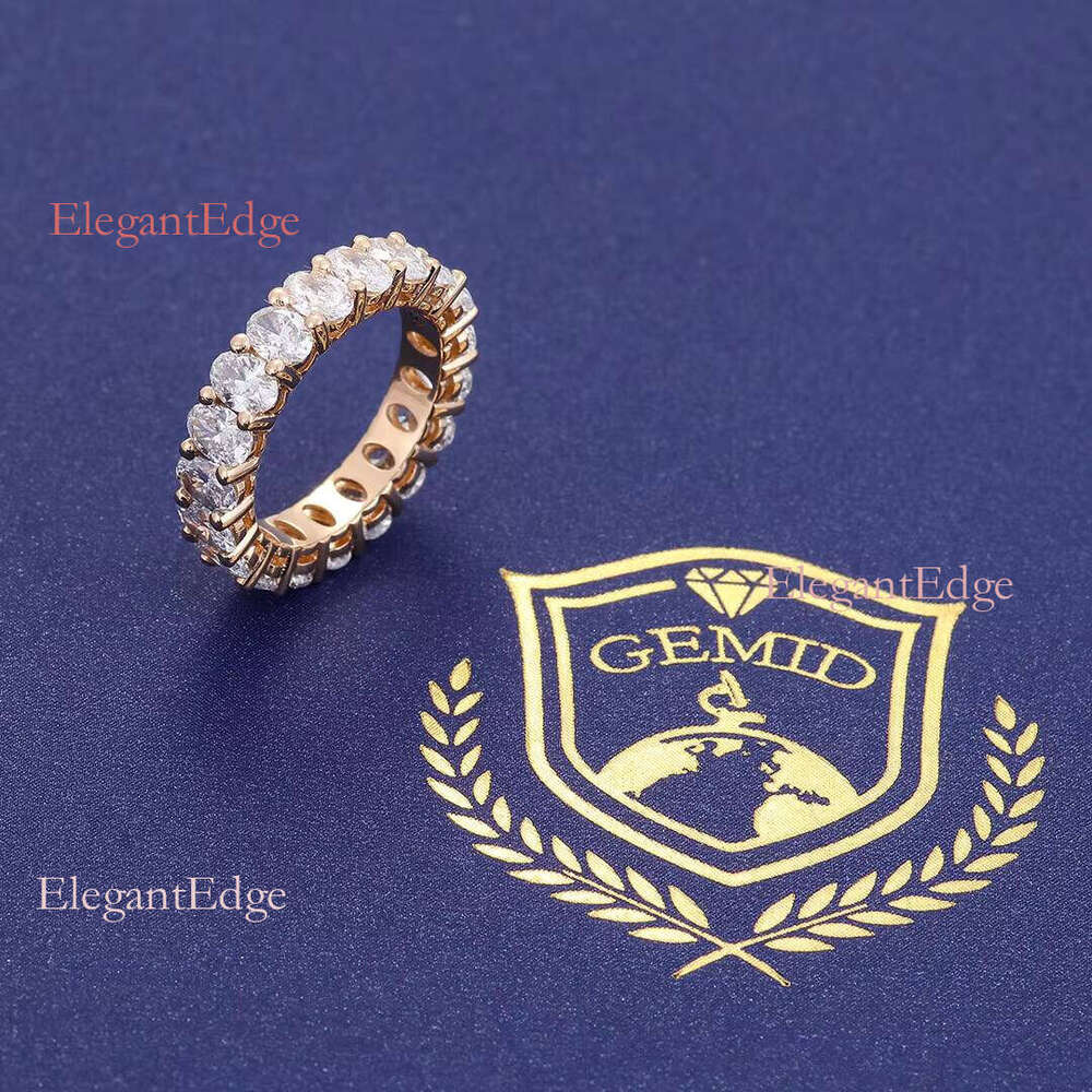 Shining Oval Cut Lab Eternity Ring 10k Dia Solid Yellow Gold Rings for Men and Women Engagement Wedding