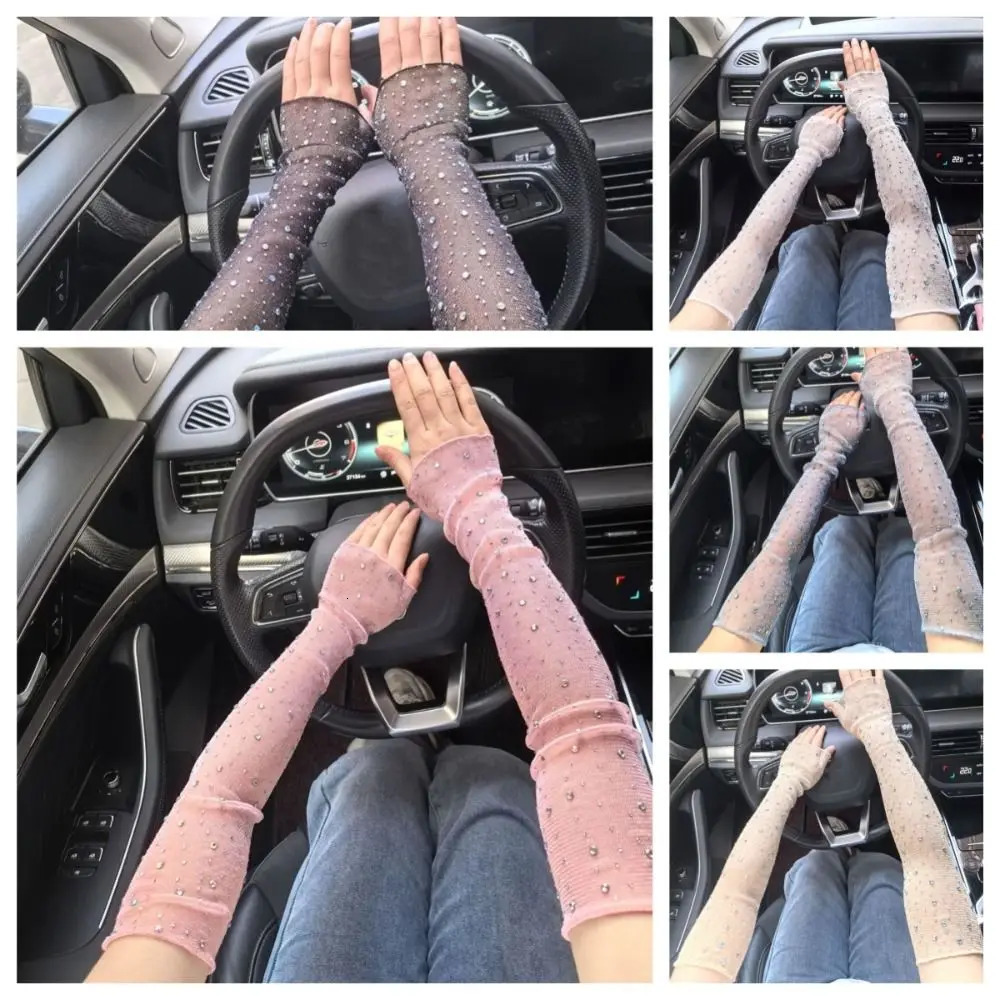 Sweet Sun Protection Crystal Arm Sleeves Mesh Long Sleeves Ice Silk Sleeve Breathable Hand Sleeves Summer Arm Sleeves For Women 250430