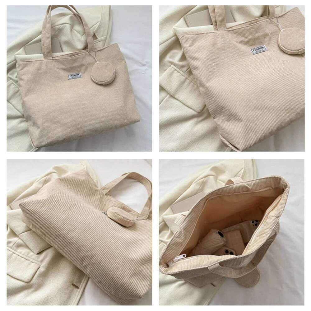 Women Corduroy Handbag Zipper Vintage Tote Foldable Retro Shoulder With Coin Large Capacity Versatile Sling Bag Bag