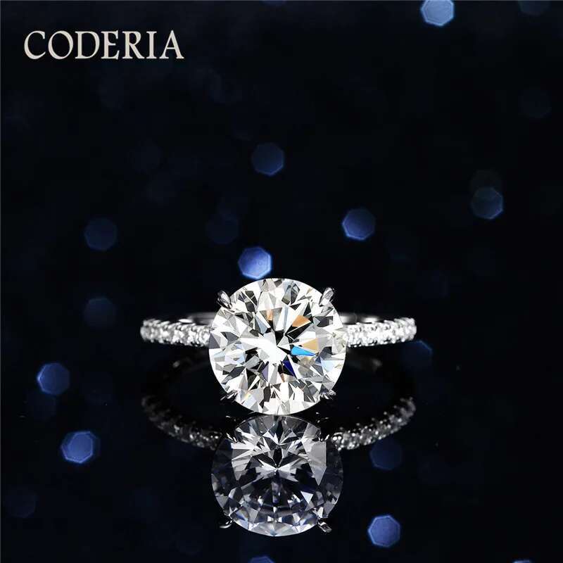 Oversized Moissanite 5 Carat 11mm Four Prong Diamond Ring For Women 925 Sterling Silver 14K White Gold Eternity Engagement Rings