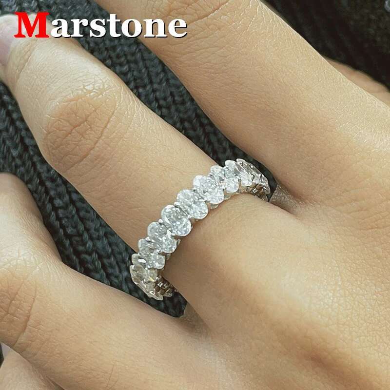 Full Moissanite Oval Diamond D Color Ladys Ring S925 Sterling Sliver Plated 18K White Gold Rings Fine Jewelry for Women