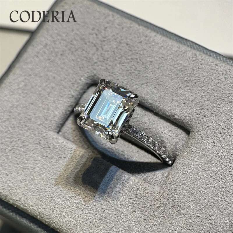 4CT Emerald Moissamite 925 Sterling Silver Ring Plated 18K White Gold D Color VVS Diamond Finger Band Jewelry Gift For Women