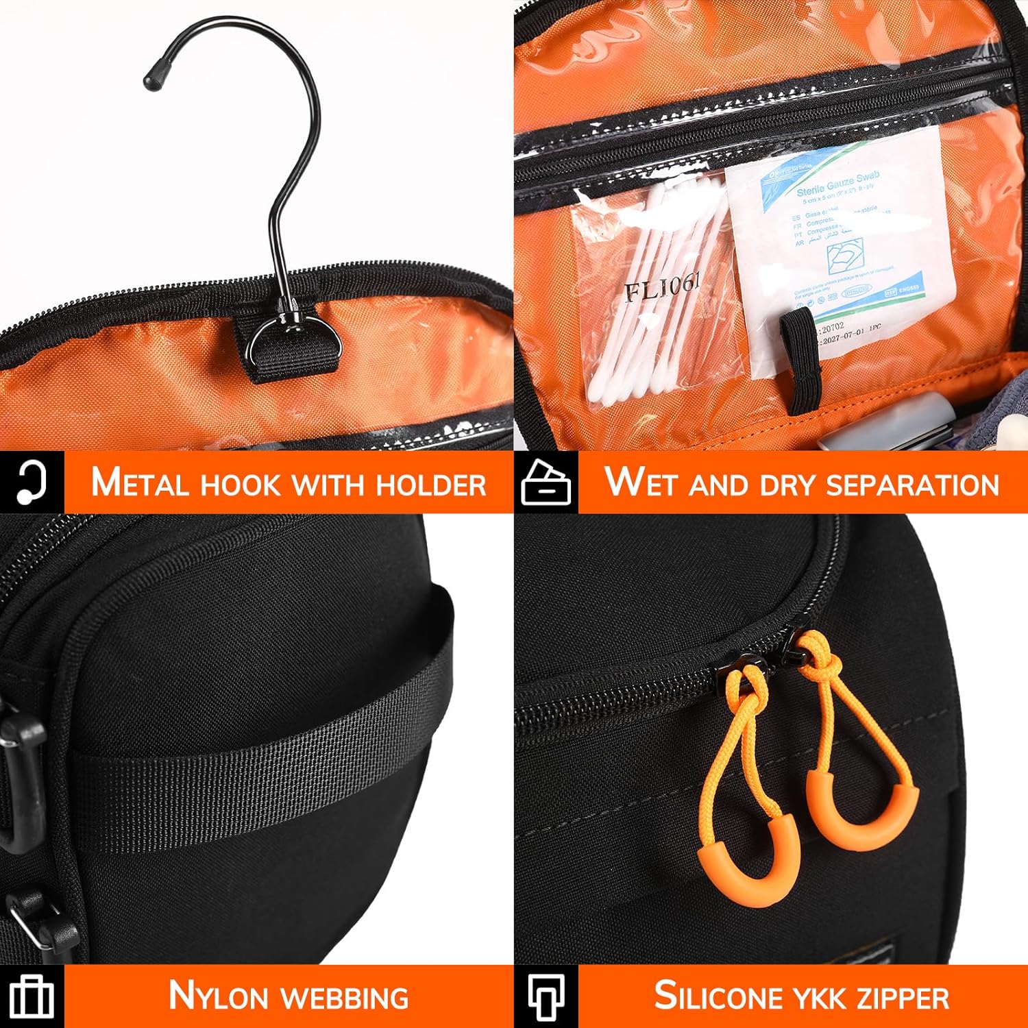 VOTAGOO Toiletry Bag for Men 500D Nylon Waterproof Tactical Shower Bag with Hanging Hook, Dry Wet Separation for Travel, Camping, Hunting, Outdoor Ess