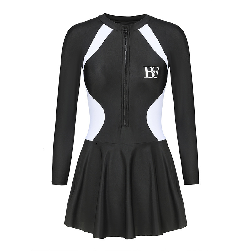 Long sleeved one-piece for women, conservative and slimming swimsuit, hot spring high-end sports swimsuit 2025