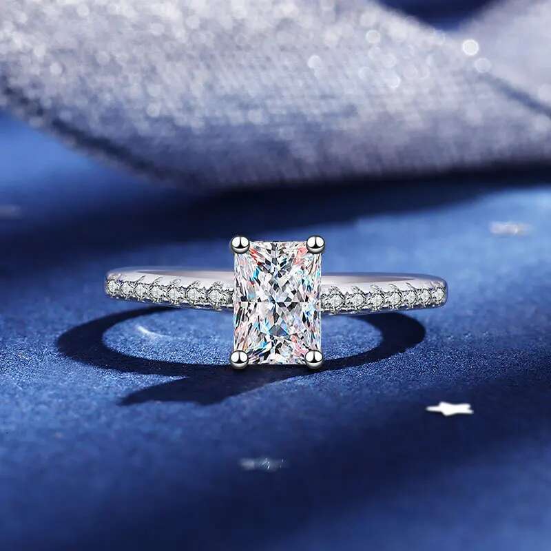 Radiant Rectangle1CT Moissanite Women Ring Fashion Ring S925 Sterling Silver Four Claws For Women Wedding Party Gift